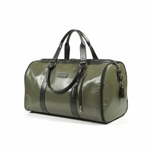JenniBag Zip Up Duffel Tote Bag Leather Travel Olive Green/Black Carry On